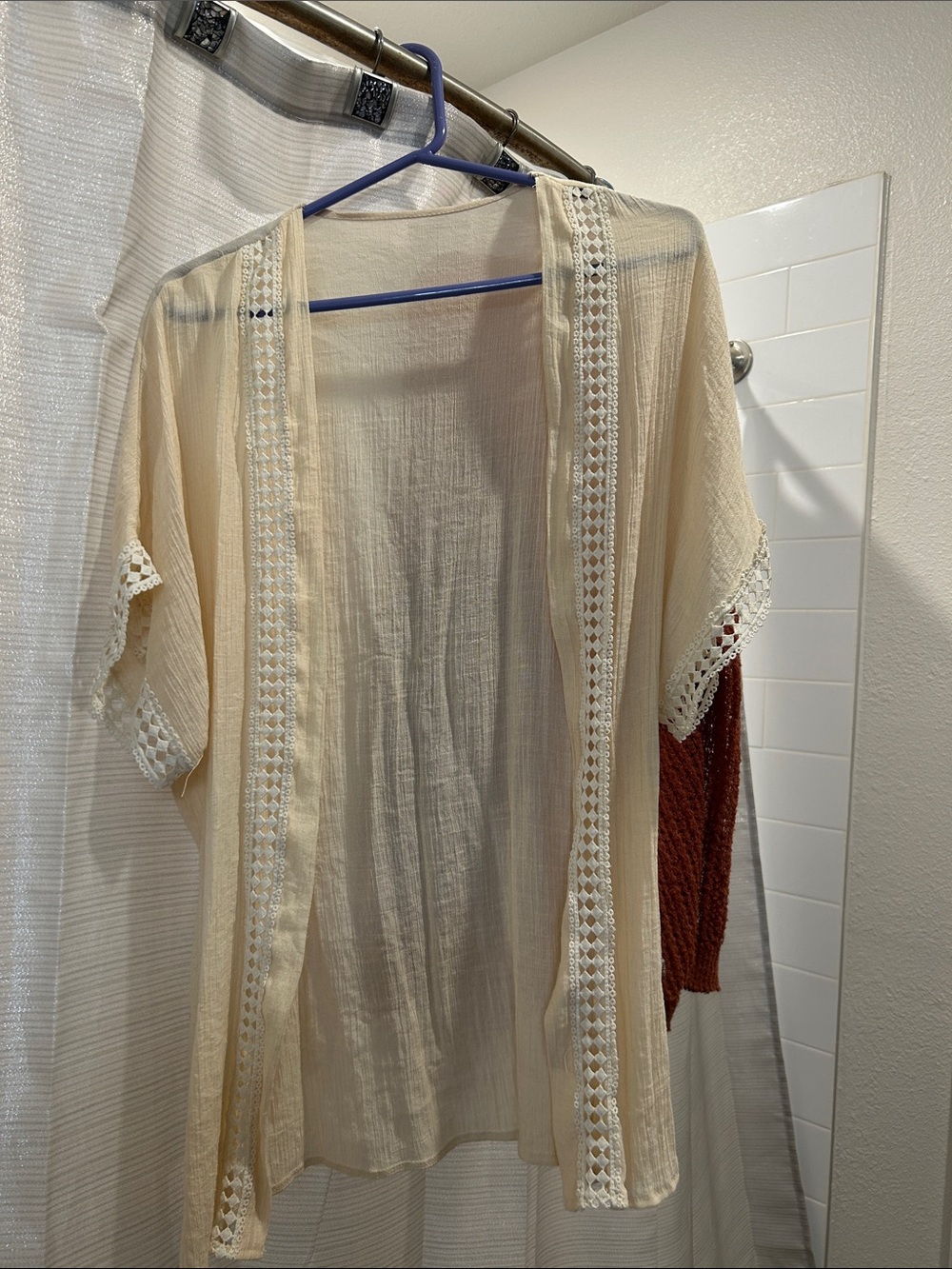 Cream Crochet Trim Lightweight Kimono